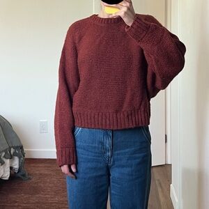 Aritzia Babaton Dark Red Crew Neck Alpaca Sweater